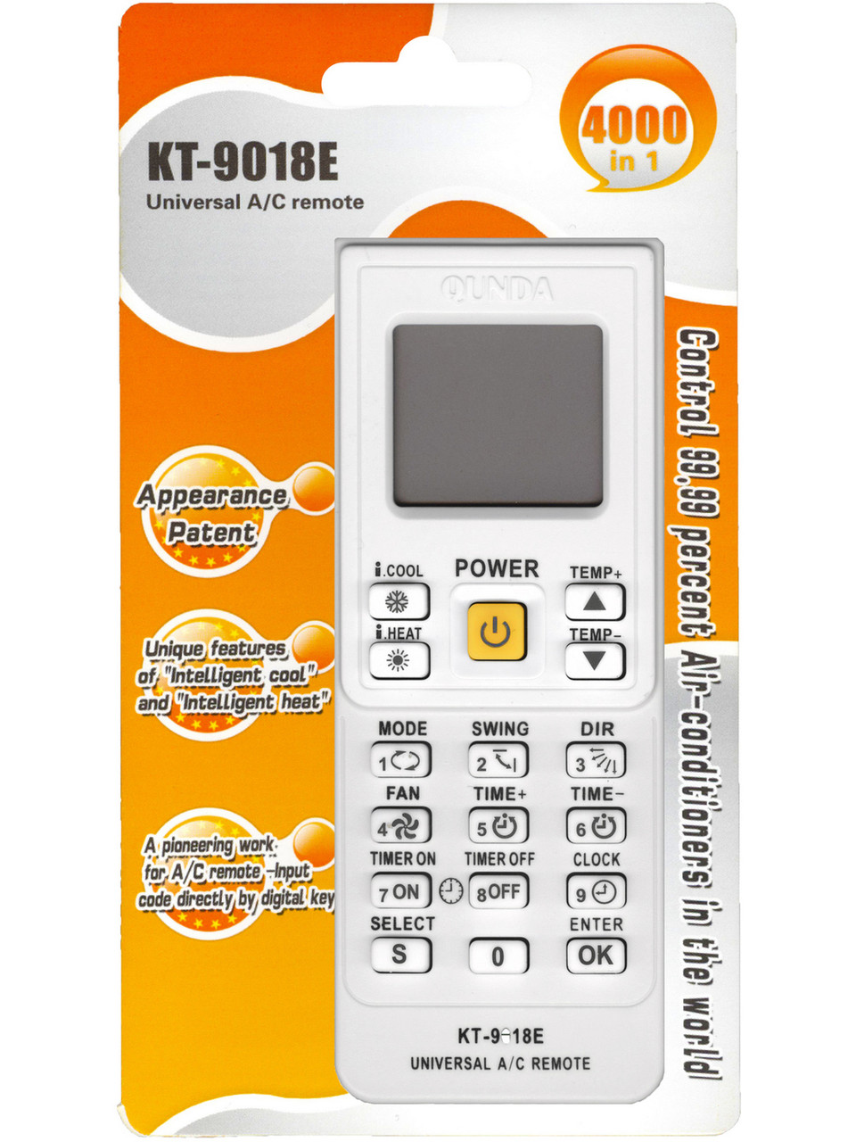 Пульт ДУ универсальный для кондиционера KT-9018 белый ( 4000 кодов ) - фото 1 - id-p1807284038