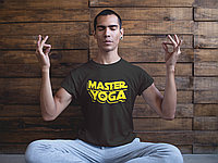 Футболка черная с принтом для йоги "Yoga. Йога. Master yoga. Мастер йоги"  Push IT XL