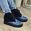 Жіночі черевики сині на прихованій платформі, натуральна шкіра та замша. 40 розмір, фото 2