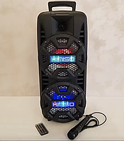Колонка чемодан с микрофоном и подсветкой, переносная аккумуляторная громкая колонка