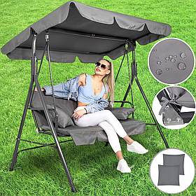 Садова гойдалка з дахом Malatec тримісна з козирком, сіра