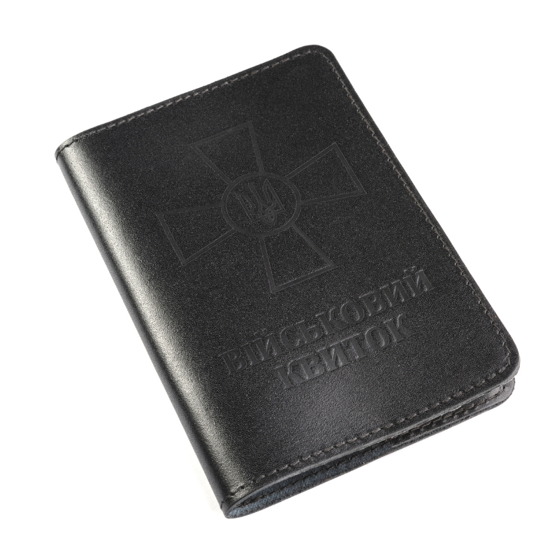 Шкіряна обкладинка на військовий квиток, ЗСУ квиток LQ 203210 (Чорний)