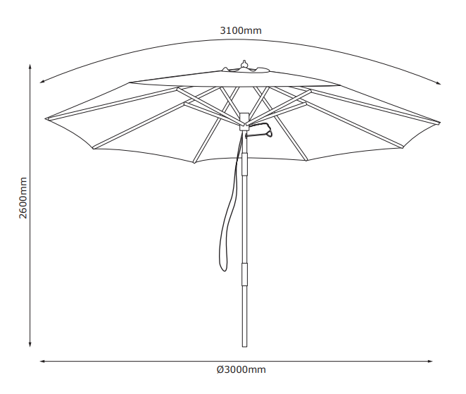 Садовый большой зонт от солнца светлый с функцией наклона с основой из дерева (хардвуд) (3 метра ),7trav - фото 4 - id-p1807297580