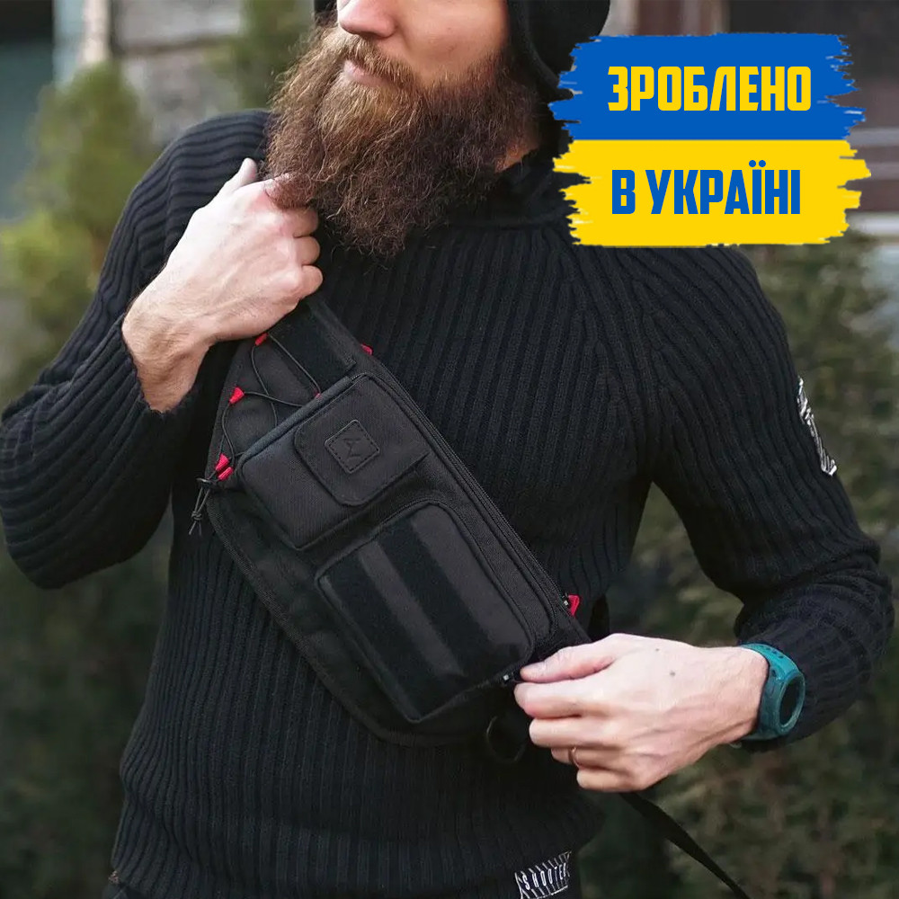 Нагрудная Мужская Сумка Черная Тактическая на Плечо Или на Пояс GOR-TEC ...