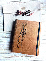 Блокнот з дерев`яною обкладинкою "Колос пшениці. Герб України. Free Ukraine"