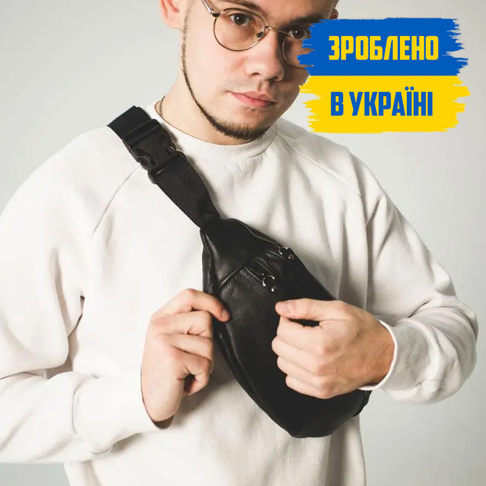 Сумка-бананка шкіряна чоловіча STYLE поясна на груди чорна натуральна шкіра SD