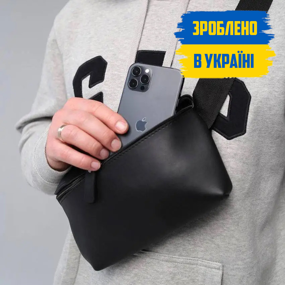 Чоловіча чорна сумка бананка VECTOR поясна на груди екошкіра