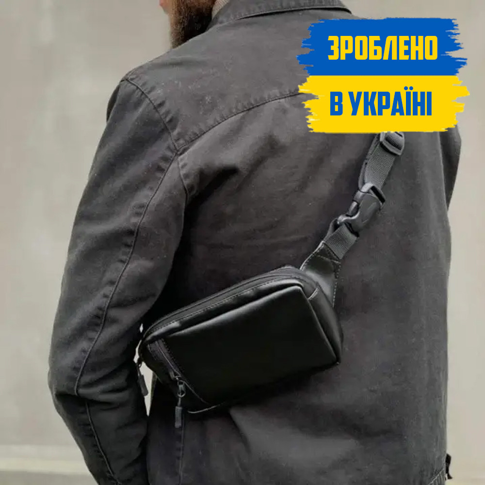 Чоловіча сумка бананка чорна TYPER через плече поясна на груди MK