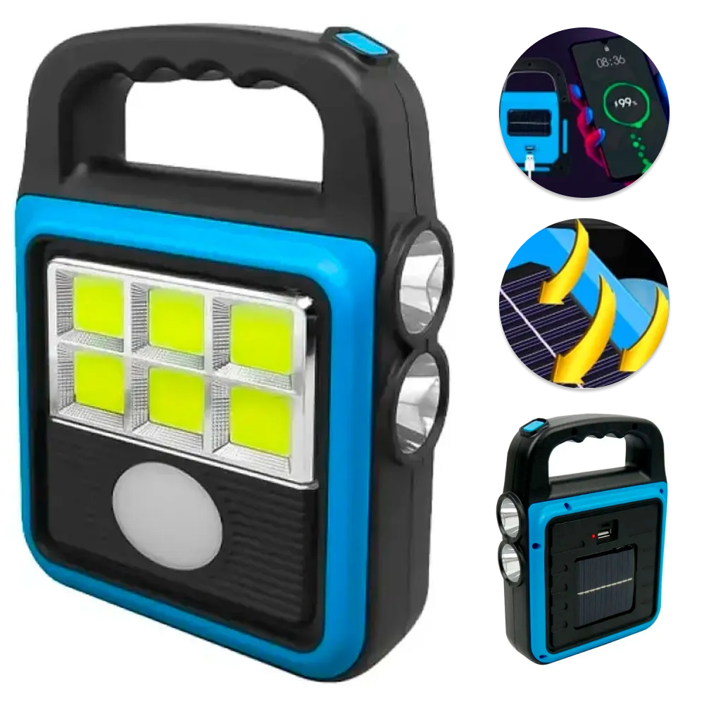 Ліхтар LED із сонячною панеллю та повербанком USB HS-8020 / Акумуляторний прожектор / Ручний ліхтарик, фото 1