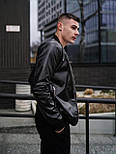 Куртка чоловіча шкірянка осінь-весна демісезонний бомбер чорна Туреччина. Живе фото, фото 4
