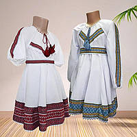 Платье с фатином для девочки на домотканом полотне с рукавом 3/4 (рост от 92см до 134см)
