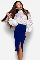 Изящная женская юбка-карандаш с разрезом, синяя