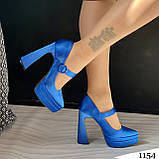Жіночі сині туфлі на високих підборах і платформі з квадратним носком, фото 10