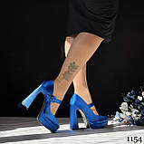 Жіночі сині туфлі на високих підборах і платформі з квадратним носком, фото 7