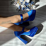 Жіночі сині туфлі на високих підборах і платформі з квадратним носком, фото 3