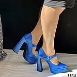 Жіночі сині туфлі на високих підборах і платформі з квадратним носком, фото 6