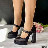 Жіночі чорні атласні туфлі на високих підборах і платформі, фото 3