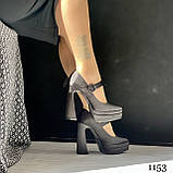 Жіночі чорні атласні туфлі на високих підборах і платформі, фото 6