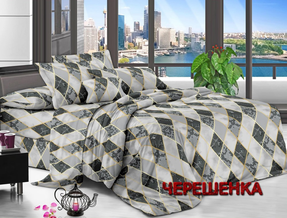 Сіра тканина 220 см для постільної білизни, 100% Поліестер 75 геометричний принт ромби, у рулоні 60 м