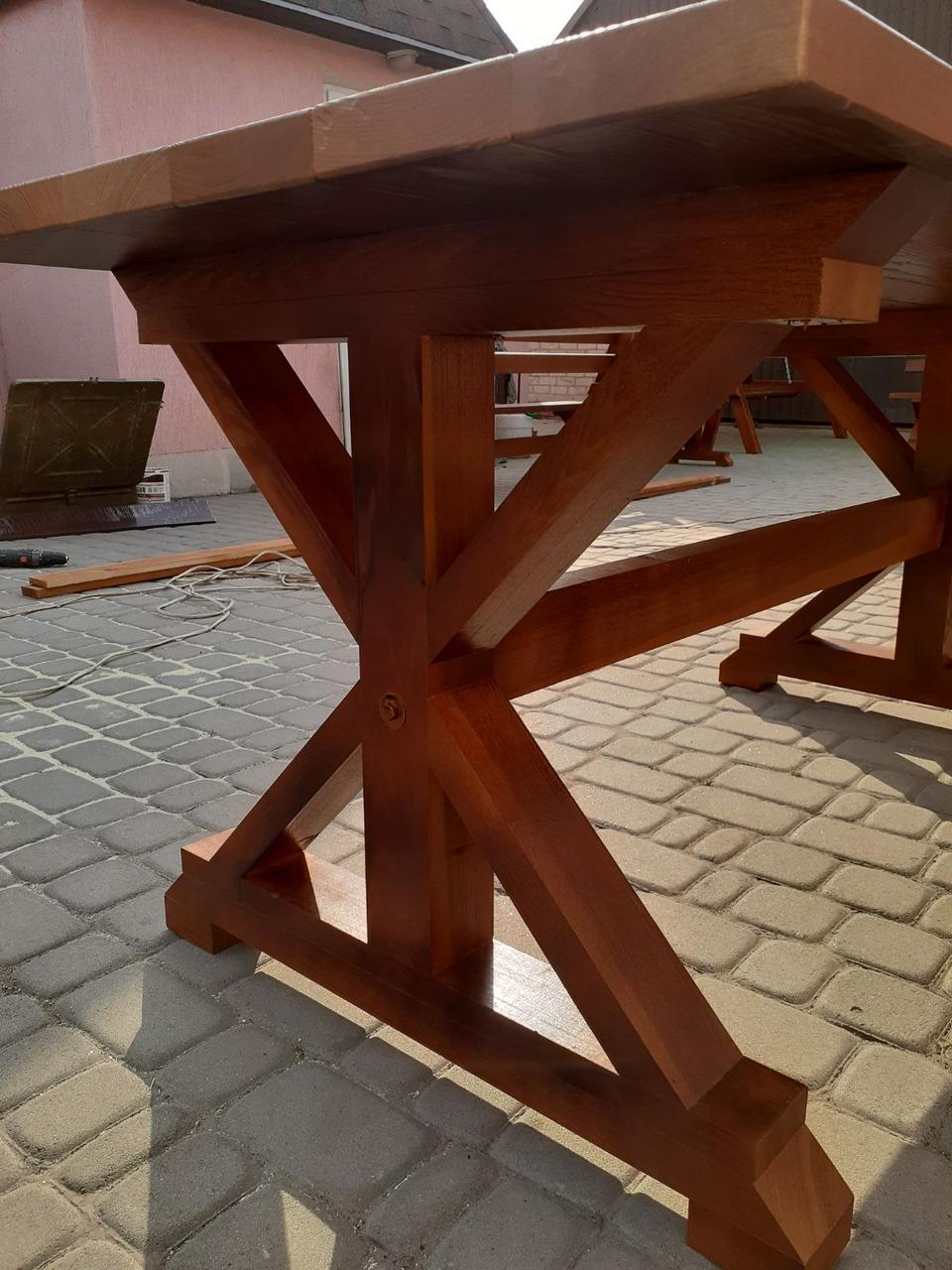 Дерев'яний садовий стіл 300 см "Пісочний годинник" з Ясеня Колір: Палісандр - фото 5 - id-p1807359560