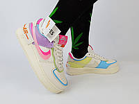 Кроссовки женские разноцветные Nike Air Force 1 Shadow Double Swoosh. Обувь женская Найк Аир Форсе 1 Шедоу
