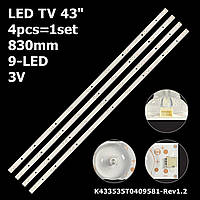 LED підсвітка TV 43" 830mm 9-led 3V K433535T0409581 Rev1.2 4шт.