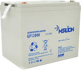 Акумулятор Merlion GP12800M8 12V 80Ah AGM (напруга 12 В, ємність 80 А/год, 750 циклів заряду)