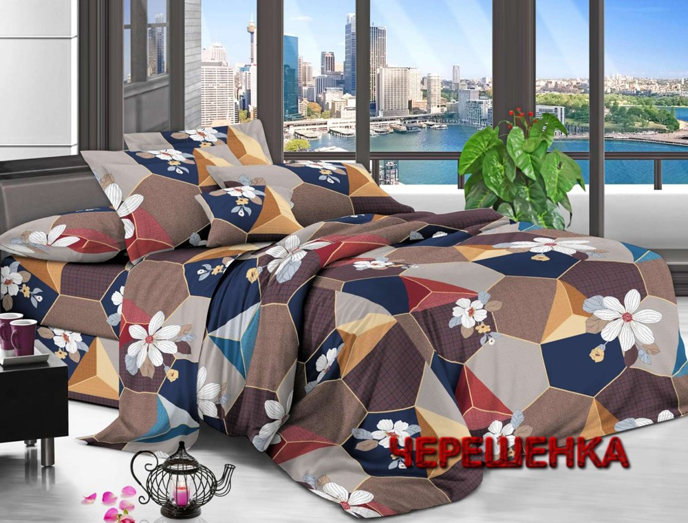 Темна синтетична постільна тканина 220 см Поліестер 75 геометричний принт стільники та квіти, у рулоні 60 м