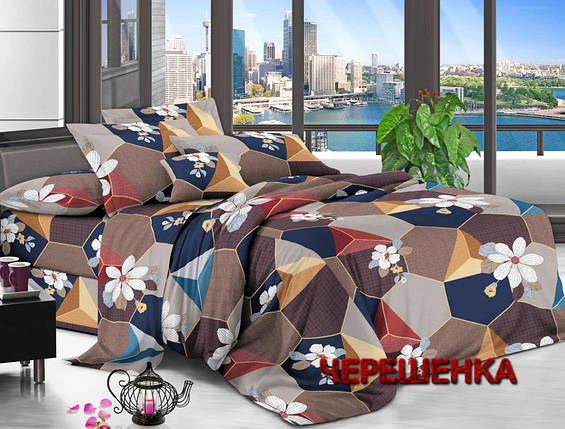 Темна синтетична постільна тканина 220 см Поліестер 75 геометричний принт стільники та квіти, у рулоні 60 м, фото 1