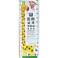 Наклейка на стену UKC детский ростомер Жираф и девочка с таблицей проверки остроты зрения 78х24 см 33018