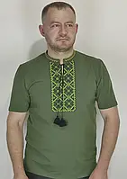 Трикотажная футболка вышиванка в цвете Хаки.