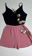 Комплект Пижама летняя ткань Муслин (майка и шорты разные размеры и цвета ) Розовая M-L