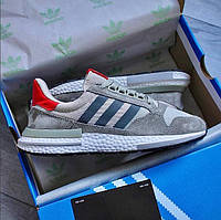 Мужские кроссовки Adidas ZX 500 RM Gray Red Адидас ЗК 500 серые замшевые сетка замша Вьетнам