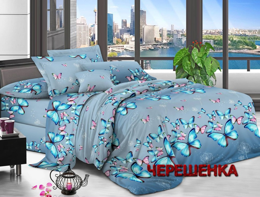 Красива синя тканина 220 см для постільної білизни, 100% Поліестер 75 з принтом метелика, у рулоні 60 м