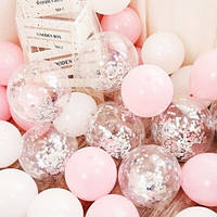 Набор 25 воздушных шаров Лепестки Розовый и белый