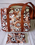 Сумка та гаманець коричневі "Хризантеми", фото 3
