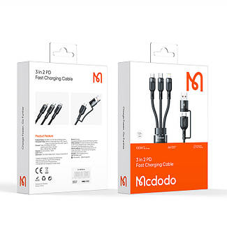 Кабель McDodo 100W 3-in-2 для передавання даних і заряджання USB, Type-C, Lightning, Micro