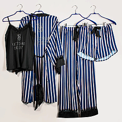 Гладка піжама у смужку, у стилі "Вікторія Сикрет" синій