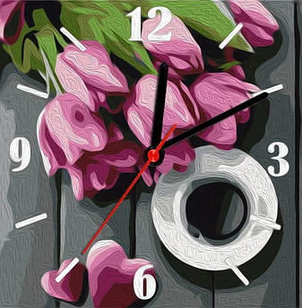 Картина за номерами годинник Кава та тюльпани ArtStory (ASG014) 30х30см