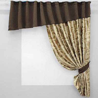 Кухонний комплект (270х170см.) шторка з ламбрекеном. Колір коричневий з бежевим. Код 097к 50-928