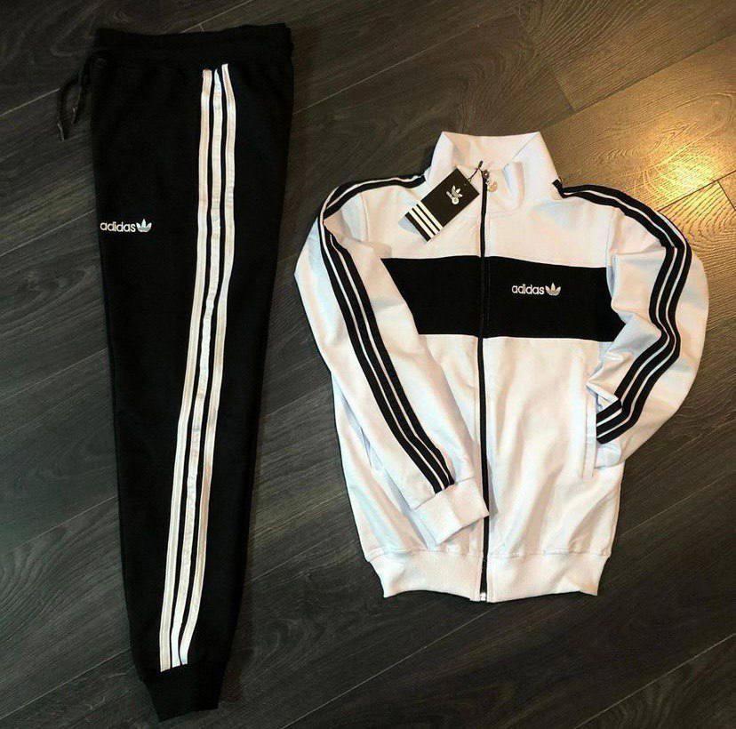 Чоловічий спортивний костюм Adidas Кофта на змійці + Штани білий без капюшона Адідас весняний осінній, фото 1