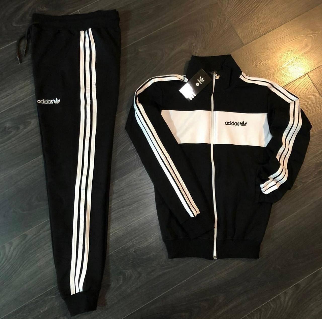 Чоловічий спортивний костюм Adidas чорний без капюшона на блискавці та шкарпетки в подарунок Комплект Адідас кофта, фото 1