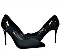 Женские туфли чёрные на шпильке замшевые, модельные туфли на тонком каблуке (РАЗМЕРЫ в описании)