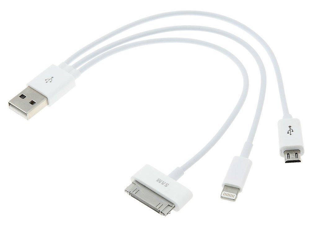 3 в 1 USB - micro USB/Iphone/Type-C у тканинному обплетенні 1,25 м струм 3,5 А