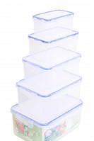 Набор прямоугольных контейнеров для пищевых продуктов с зажимом 5в1 Алеана 167049