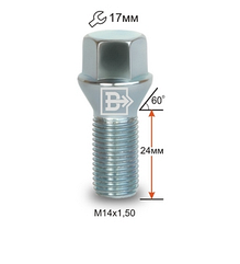 Болт C17D24 Z M14X1.50X24 Цинк Конус з виступом ключ 17 мм