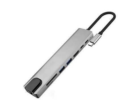 USB Hub Док Станция USB Type-C хаб Addap MH-04, 8 в 1: HDMI/HDTV + PD + USB C + SD + TF + RJ45, фото 1