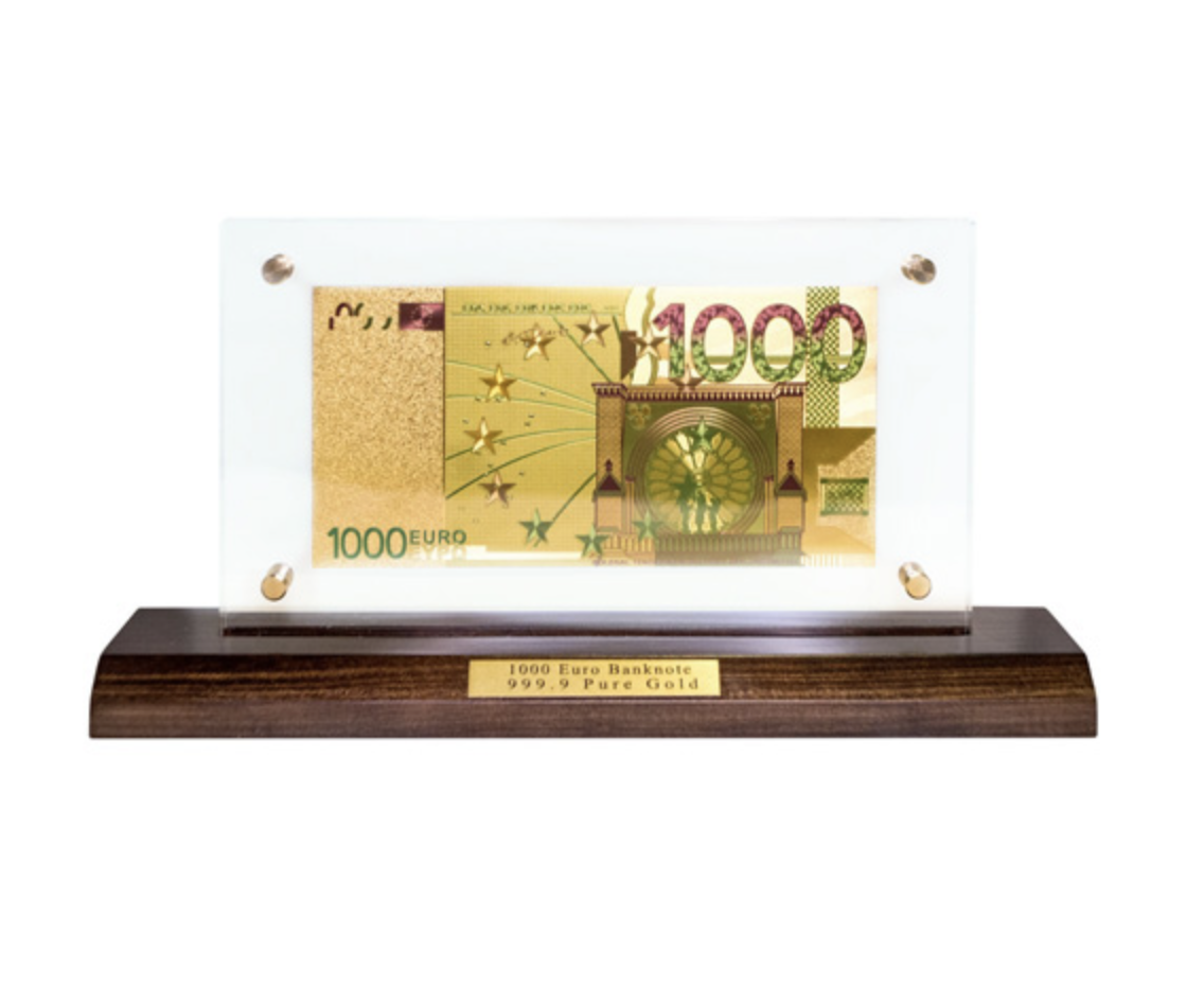 Банкнота подарункова 1000 EUR Евро на підставці. Віп подарунки