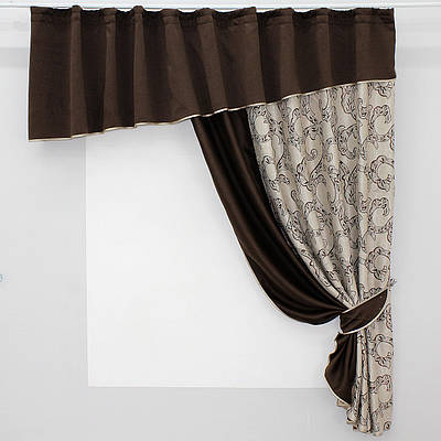 Кухонний комплект (270х170см.) шторка з ламбрекеном. Колір коричневий з бежевим. Код 097к 50-927