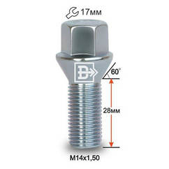 Болт C17D28 Z M14X1.50X28 Цинк Конус з виступом ключ 17 мм